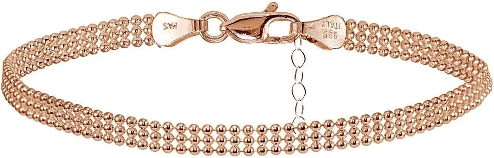 Hoops & Loops 925 Sterling Silver Mesh Design Anklet for Women, Silver, Yellow Gold & Rose Gold