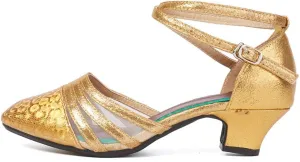 HROYL Women Latin Dance Shoes Closed Toe Salsa Ballroom Practice Heels Party Shoes,Model DYN302