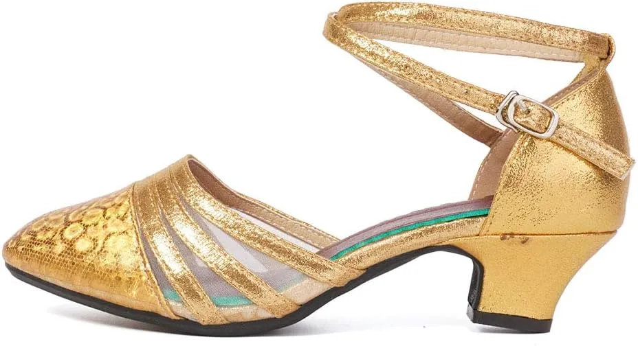HROYL Women Latin Dance Shoes Closed Toe Salsa Ballroom Practice Heels Party Shoes,Model DYN302