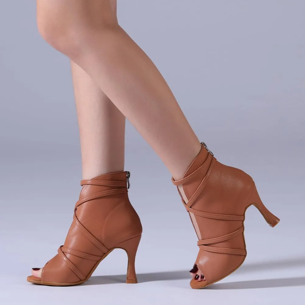HROYL Women Peep Toe Ankle Dance Boots Latin Salsa Ballroom Heels Dancing Shoes,Model YCL579