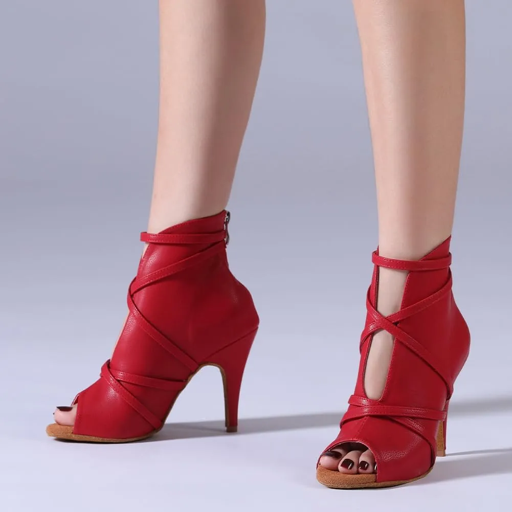 HROYL Women Peep Toe Ankle Dance Boots Latin Salsa Ballroom Heels Dancing Shoes,Model YCL579