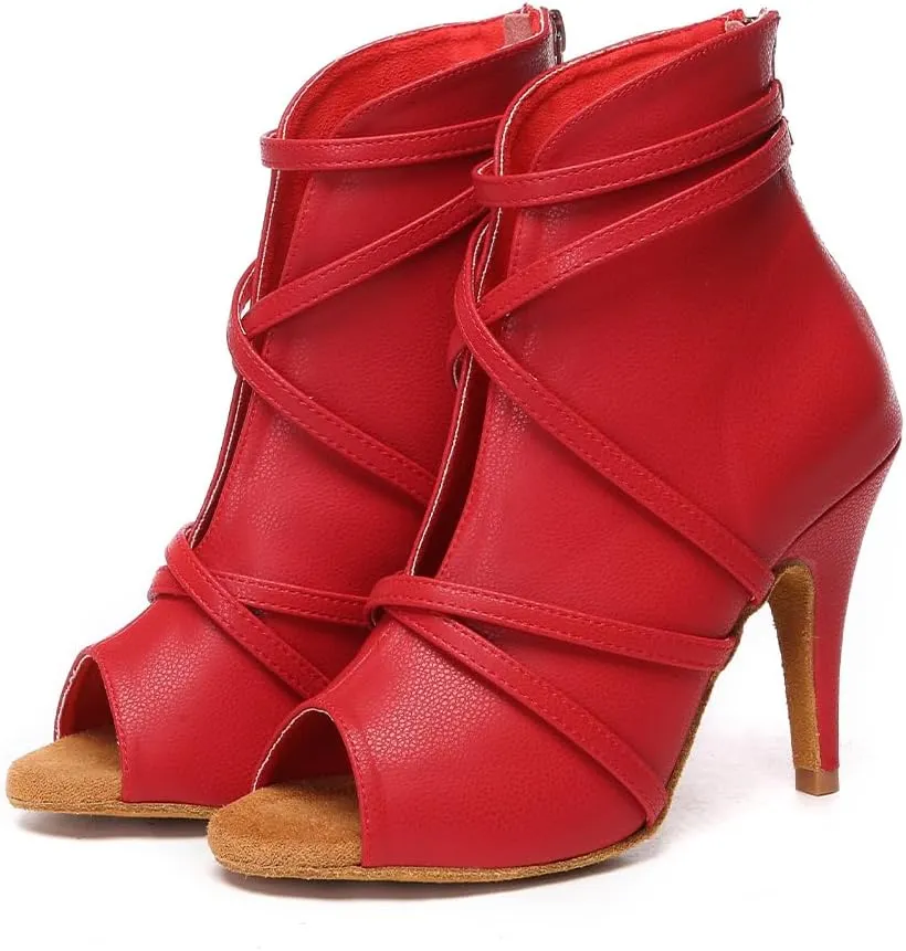 HROYL Women Peep Toe Ankle Dance Boots Latin Salsa Ballroom Heels Dancing Shoes,Model YCL579