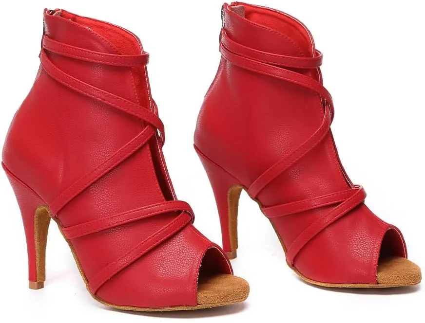 HROYL Women Peep Toe Ankle Dance Boots Latin Salsa Ballroom Heels Dancing Shoes,Model YCL579