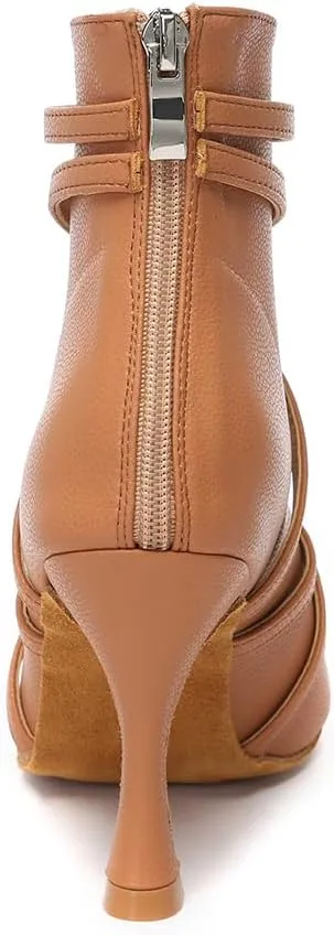 HROYL Women Peep Toe Ankle Dance Boots Latin Salsa Ballroom Heels Dancing Shoes,Model YCL579