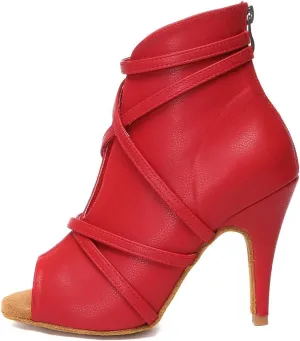 HROYL Women Peep Toe Ankle Dance Boots Latin Salsa Ballroom Heels Dancing Shoes,Model YCL579