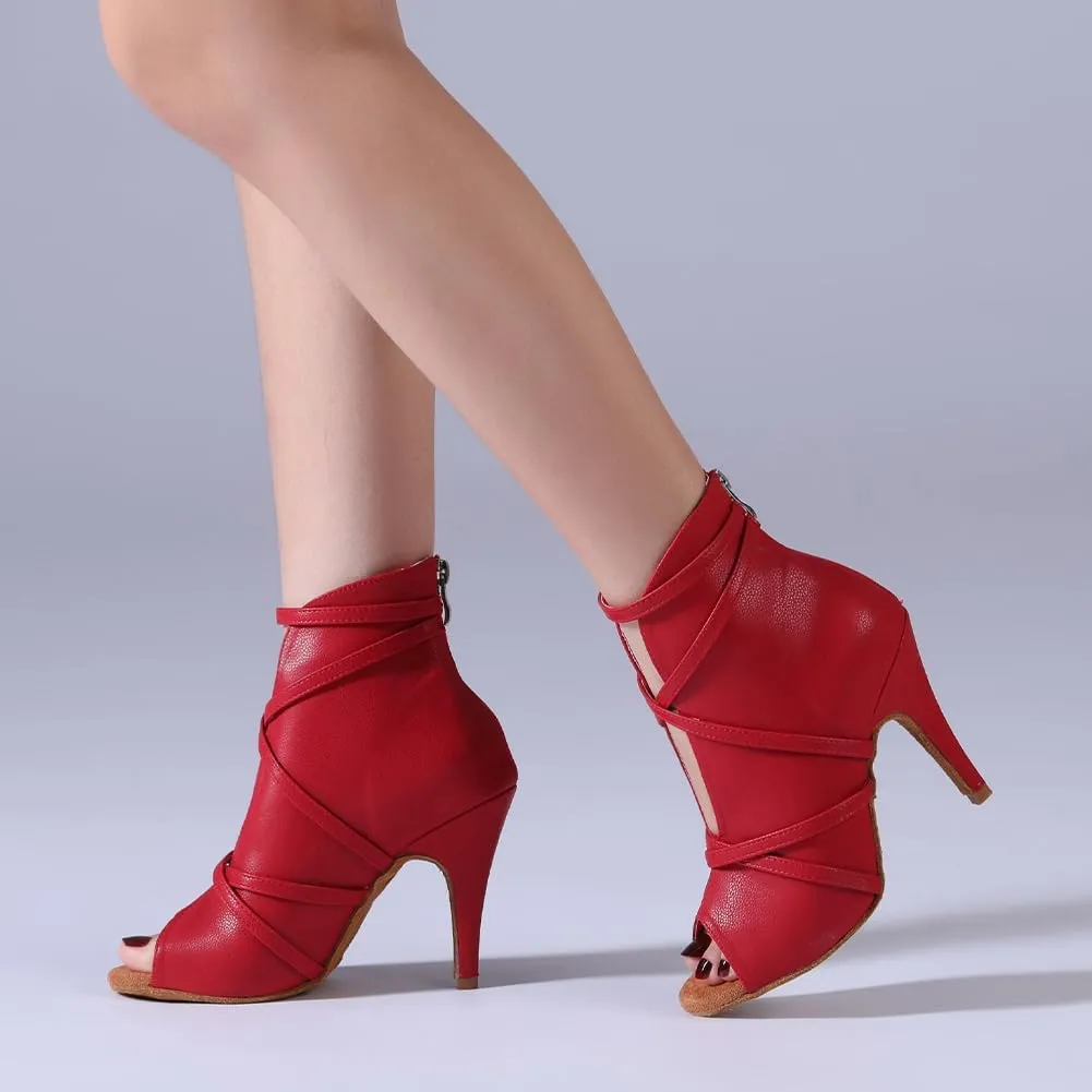 HROYL Women Peep Toe Ankle Dance Boots Latin Salsa Ballroom Heels Dancing Shoes,Model YCL579