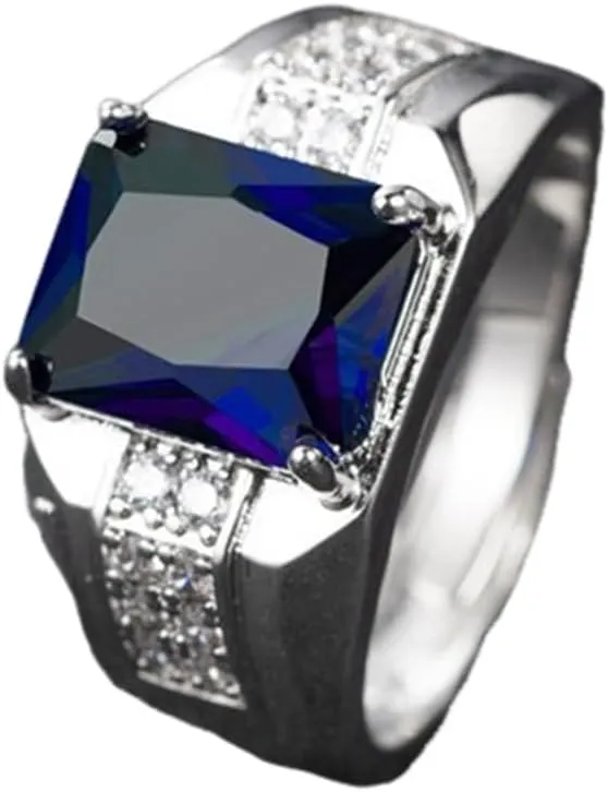 HSQYJ Adjustable White Gold Plated Rectangle Cubic Zirconia Gemstone Cocktail Rings Luxury Crystal Zircon Personalized Statement Party Ring for Men Fashion Jewelry Gifts
