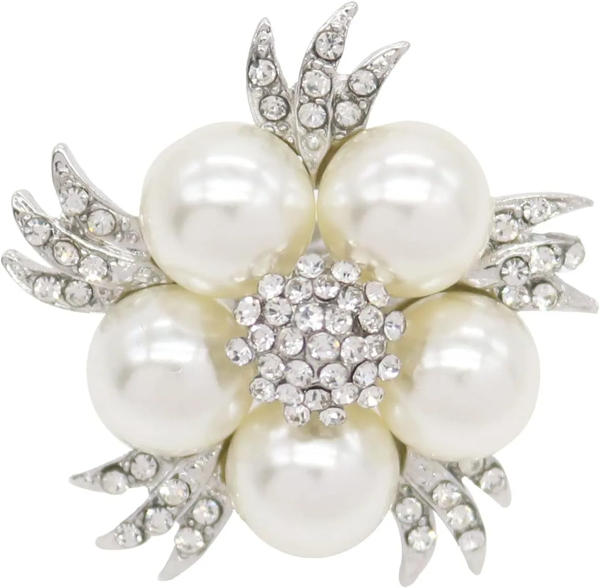 HSQYJ Fashion Adjustable Pearl Crystal Flower Cocktail Statement Ring Rhinestone FloraL Engagement Wedding Bands Rings Luxury Jewelry for Women Gift Gold Silver Plated