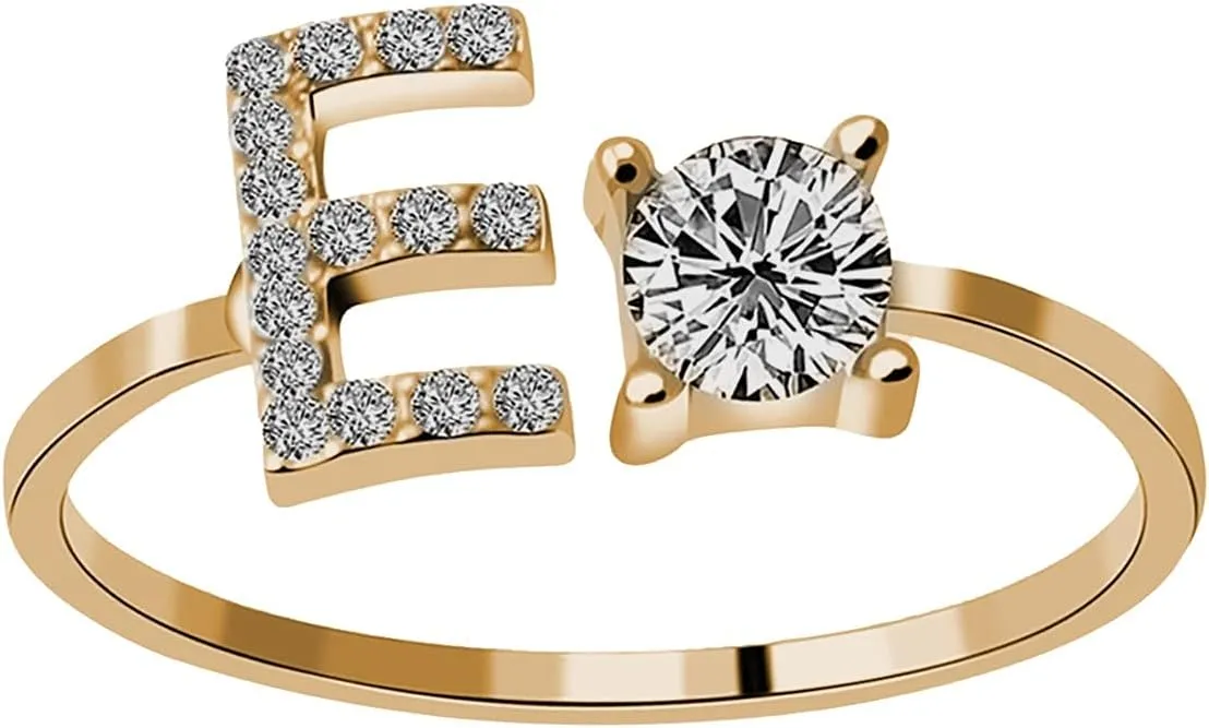 Initial Letter Knuckle Rings for Women 26 Alphabet Stackable Ring Studded Zircon Open Adjustable Finger Ring