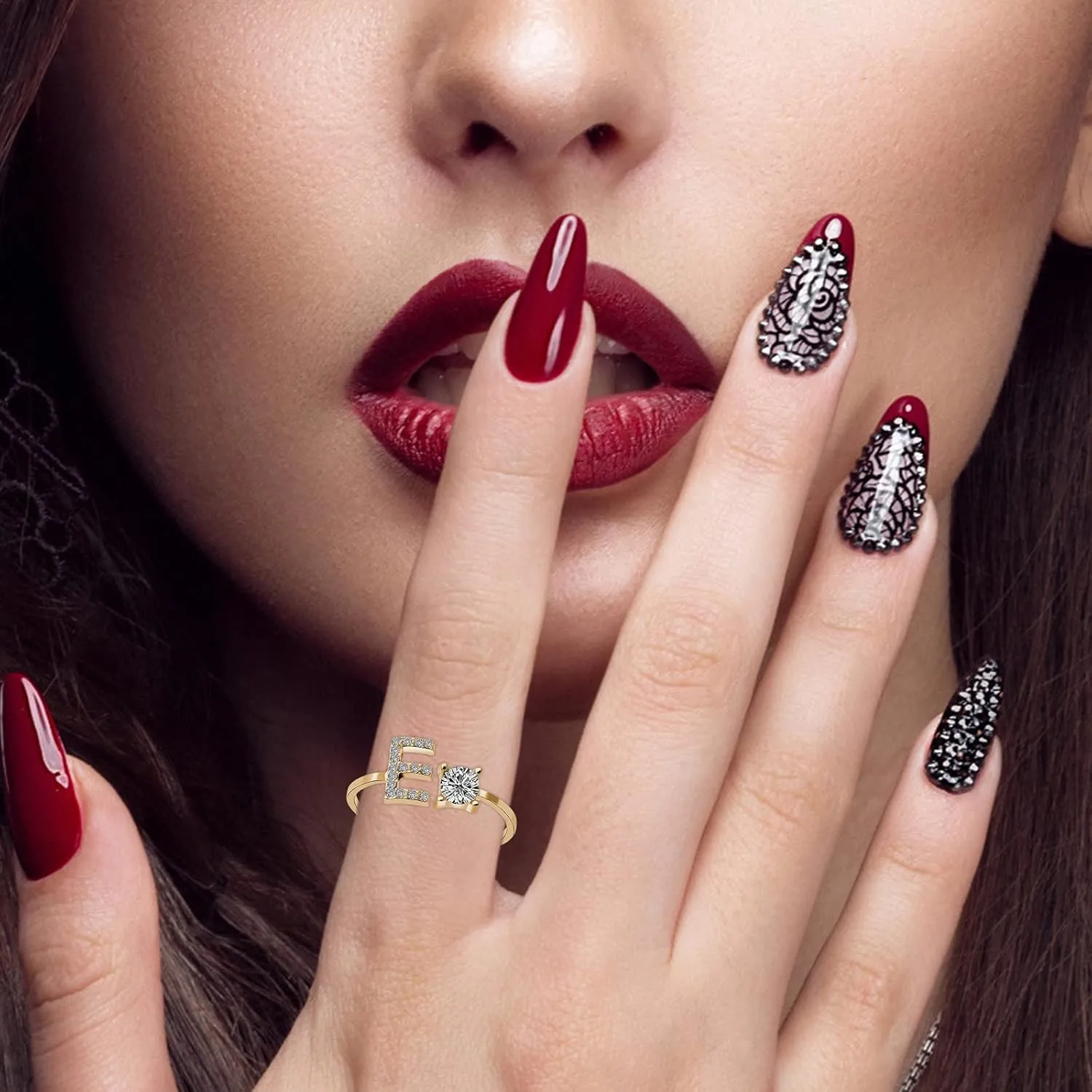 Initial Letter Knuckle Rings for Women 26 Alphabet Stackable Ring Studded Zircon Open Adjustable Finger Ring