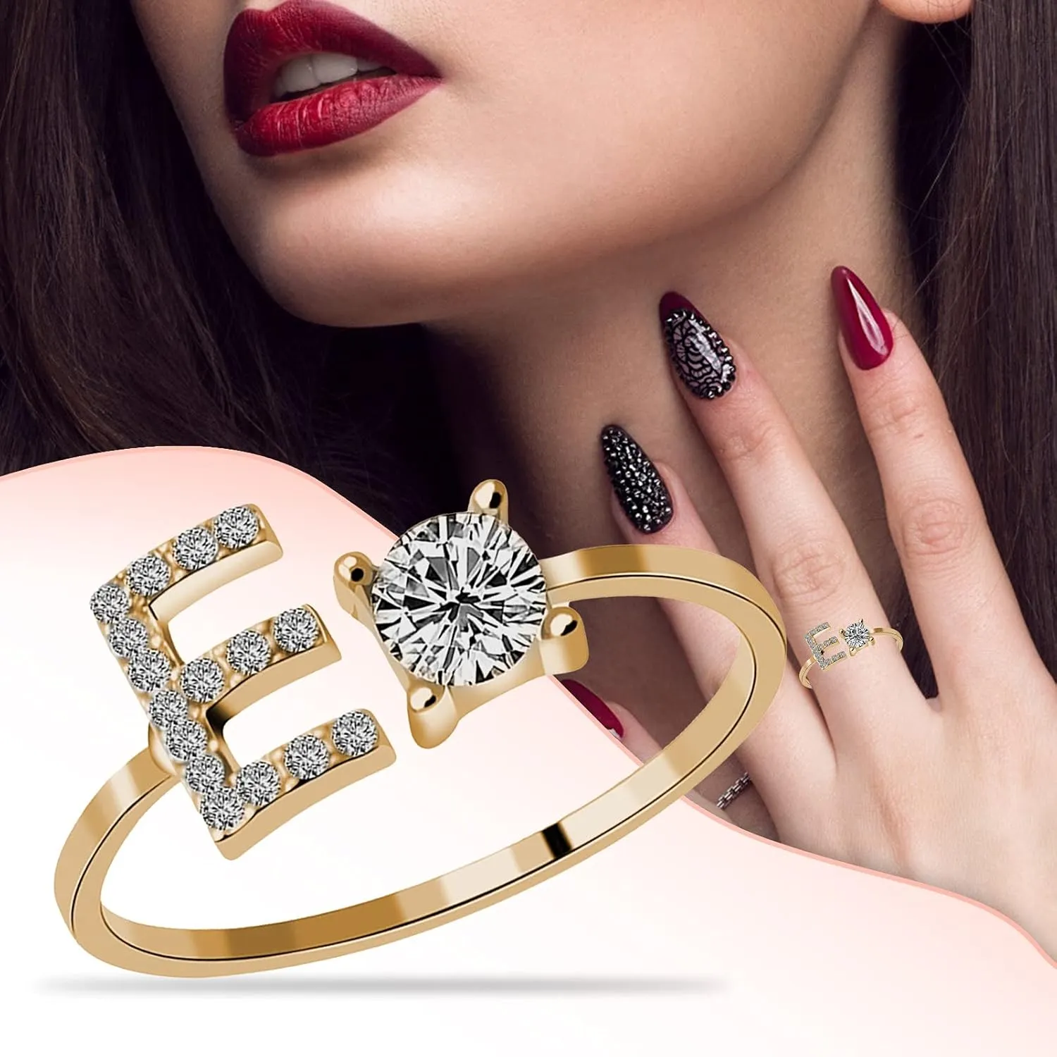 Initial Letter Knuckle Rings for Women 26 Alphabet Stackable Ring Studded Zircon Open Adjustable Finger Ring