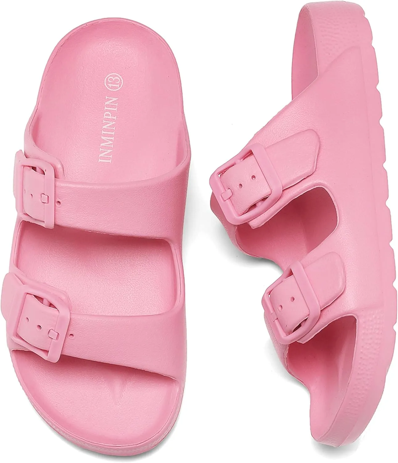 INMINPIN Boys Girls Double Buckle Slide Sandals Comfort Beach Pool Shower Slippers Adjustable Indoor Outdoor Little Kid/Big Kid