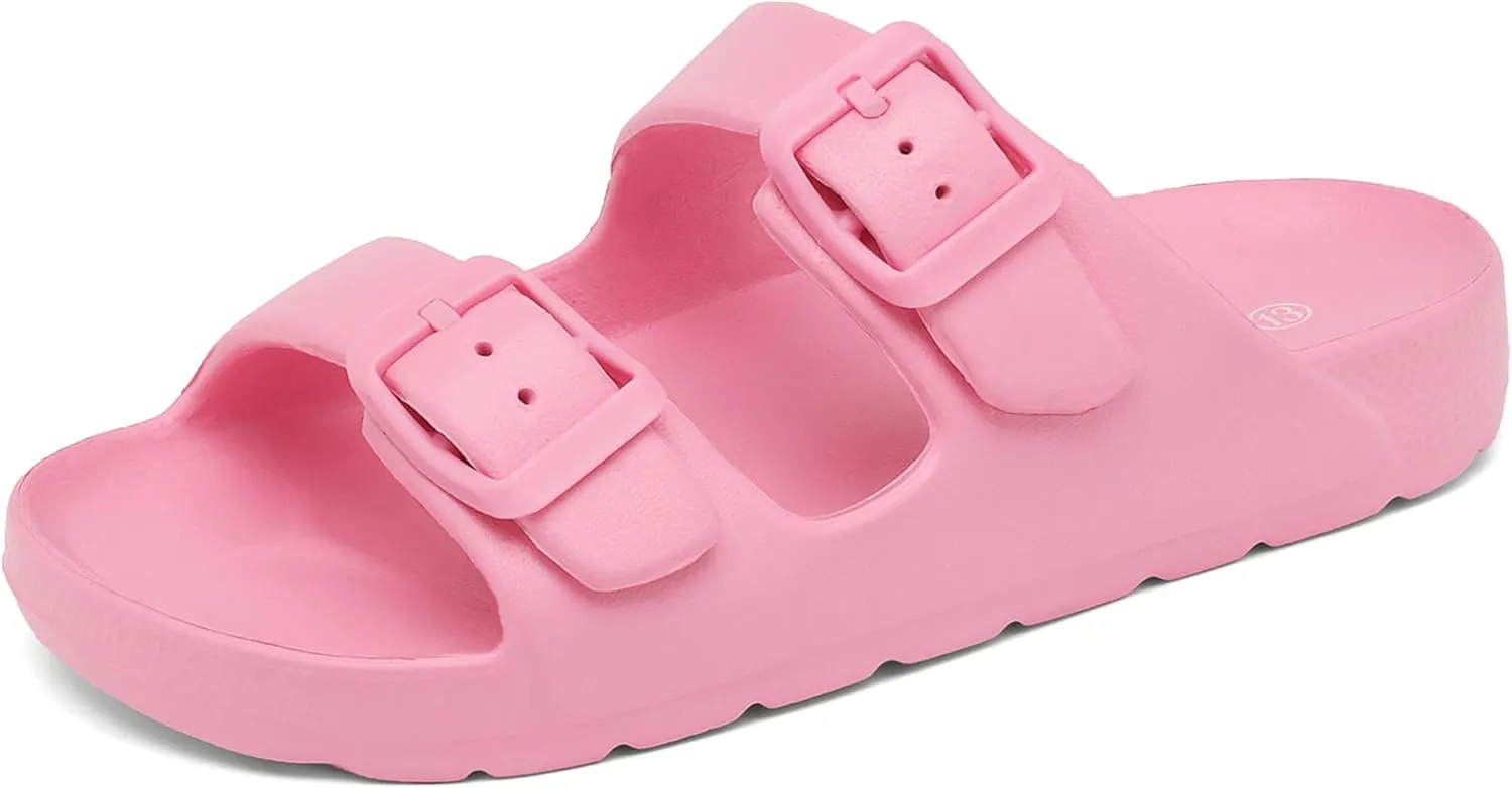 INMINPIN Boys Girls Double Buckle Slide Sandals Comfort Beach Pool Shower Slippers Adjustable Indoor Outdoor Little Kid/Big Kid