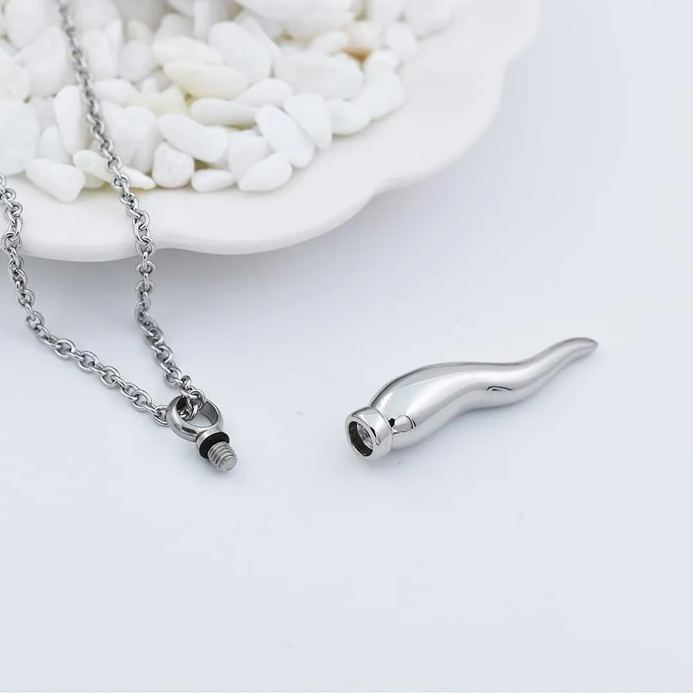Italian Horn Cremation Jewelry for Ashes Stainless Steel Pepper Cremation Urn Pendant Necklace Memorial Ashes Keepsake Jewelry