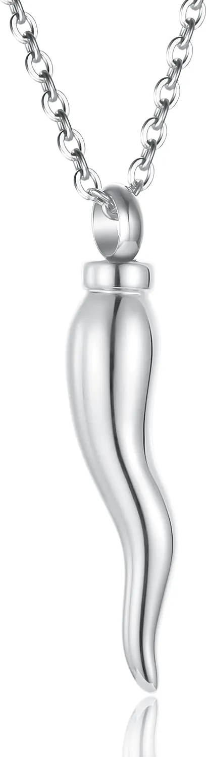 Italian Horn Cremation Jewelry for Ashes Stainless Steel Pepper Cremation Urn Pendant Necklace Memorial Ashes Keepsake Jewelry