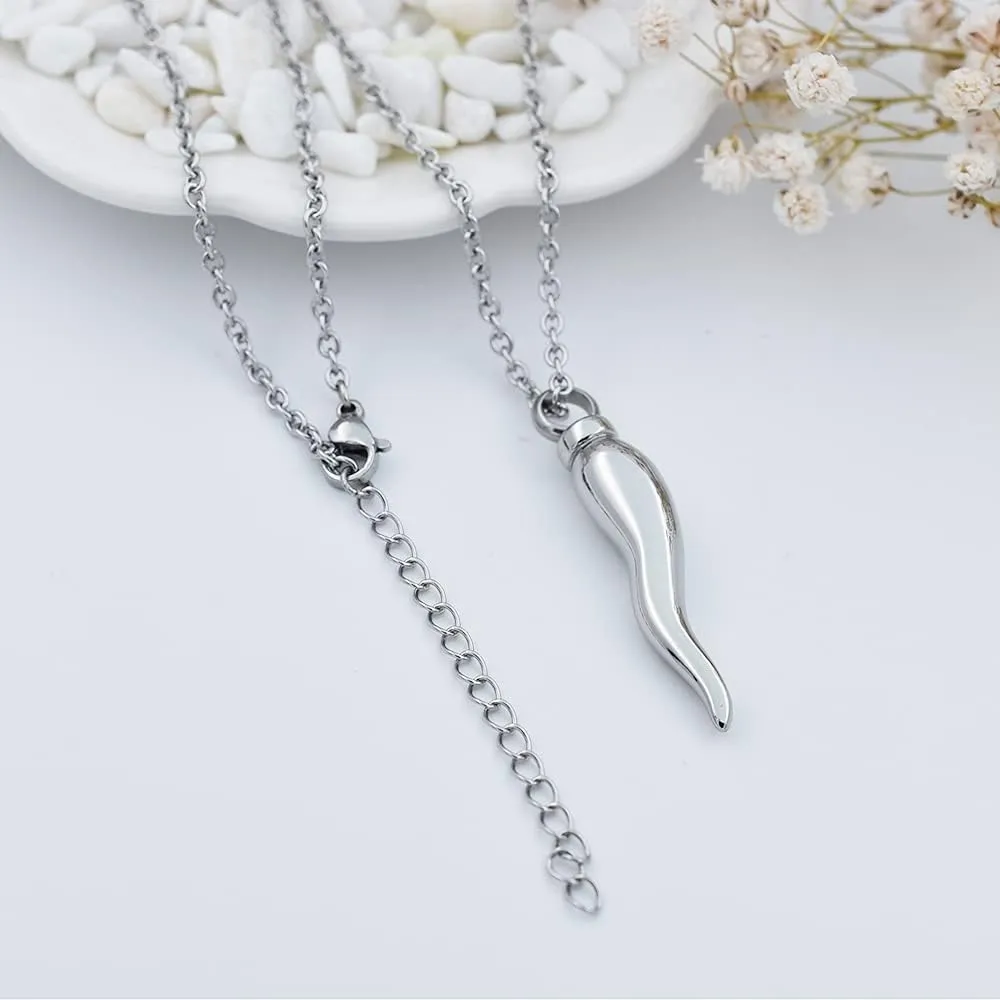 Italian Horn Cremation Jewelry for Ashes Stainless Steel Pepper Cremation Urn Pendant Necklace Memorial Ashes Keepsake Jewelry