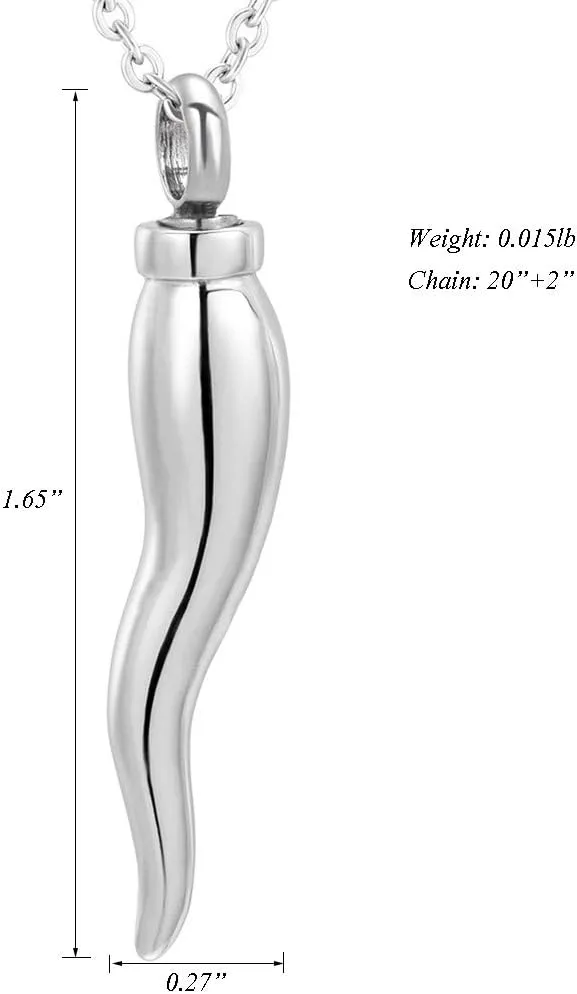 Italian Horn Cremation Jewelry for Ashes Stainless Steel Pepper Cremation Urn Pendant Necklace Memorial Ashes Keepsake Jewelry