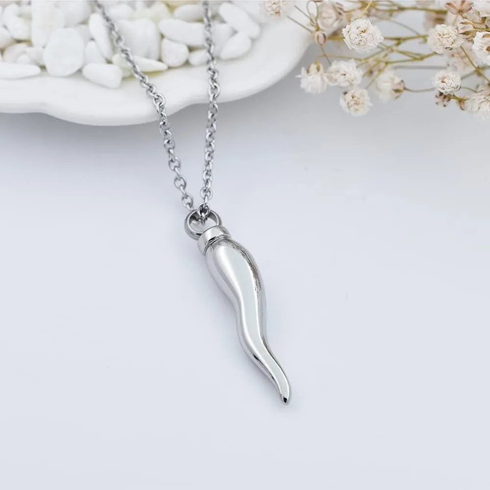 Italian Horn Cremation Jewelry for Ashes Stainless Steel Pepper Cremation Urn Pendant Necklace Memorial Ashes Keepsake Jewelry