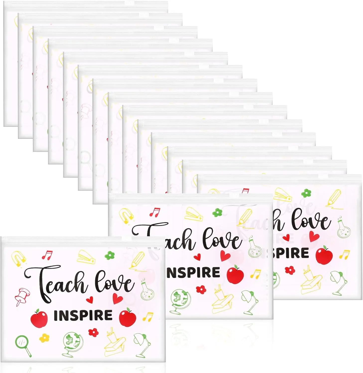 Jansun 50 Pcs Teacher Appreciation Make up Bag Teach Love Inspire Pencil Cosmetic Bags Zipper Travel Toiletry Bag Thank You Gifts for Teachers
