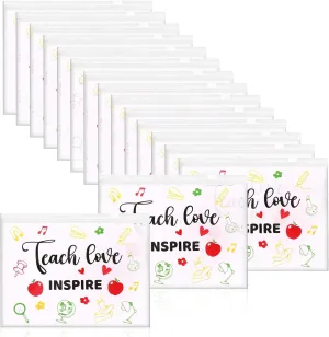 Jansun 50 Pcs Teacher Appreciation Make up Bag Teach Love Inspire Pencil Cosmetic Bags Zipper Travel Toiletry Bag Thank You Gifts for Teachers