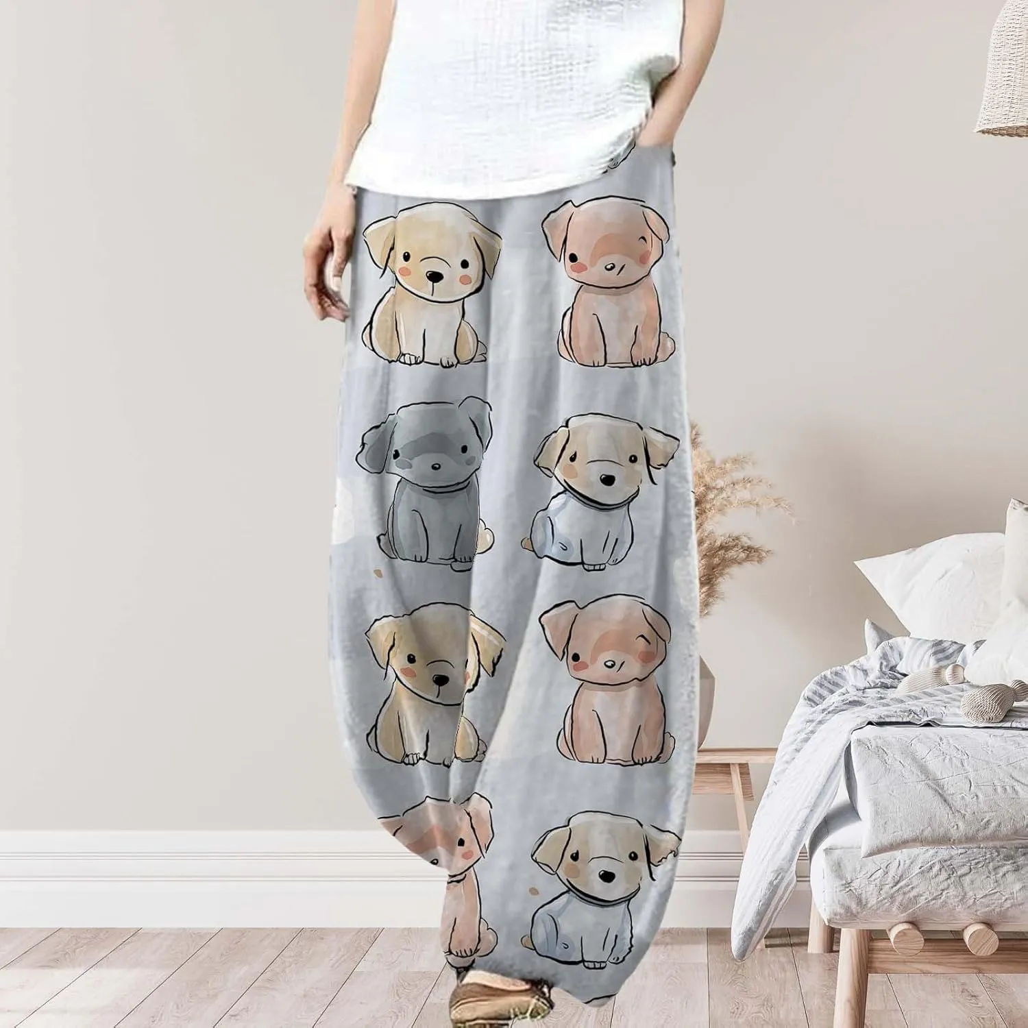 Japanese Art Style Harem Pants for Women 2025 Summer Causal Wide Leg Elastic Waist Lantern Pants with Pockets