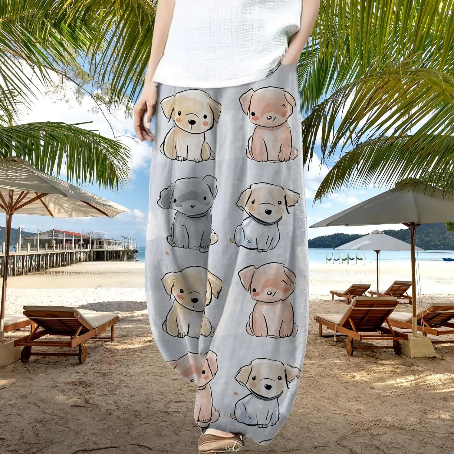 Japanese Art Style Harem Pants for Women 2025 Summer Causal Wide Leg Elastic Waist Lantern Pants with Pockets