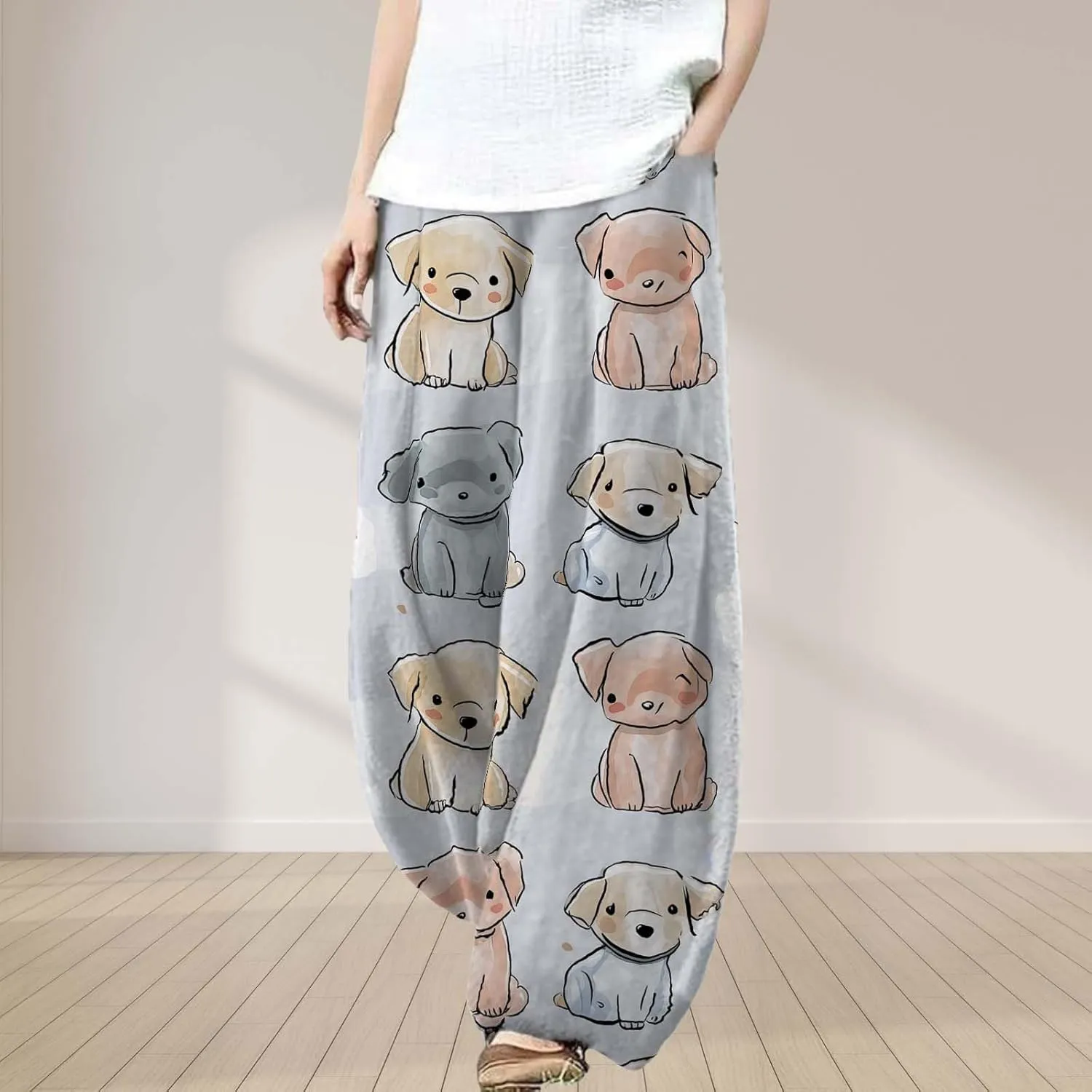 Japanese Art Style Harem Pants for Women 2025 Summer Causal Wide Leg Elastic Waist Lantern Pants with Pockets