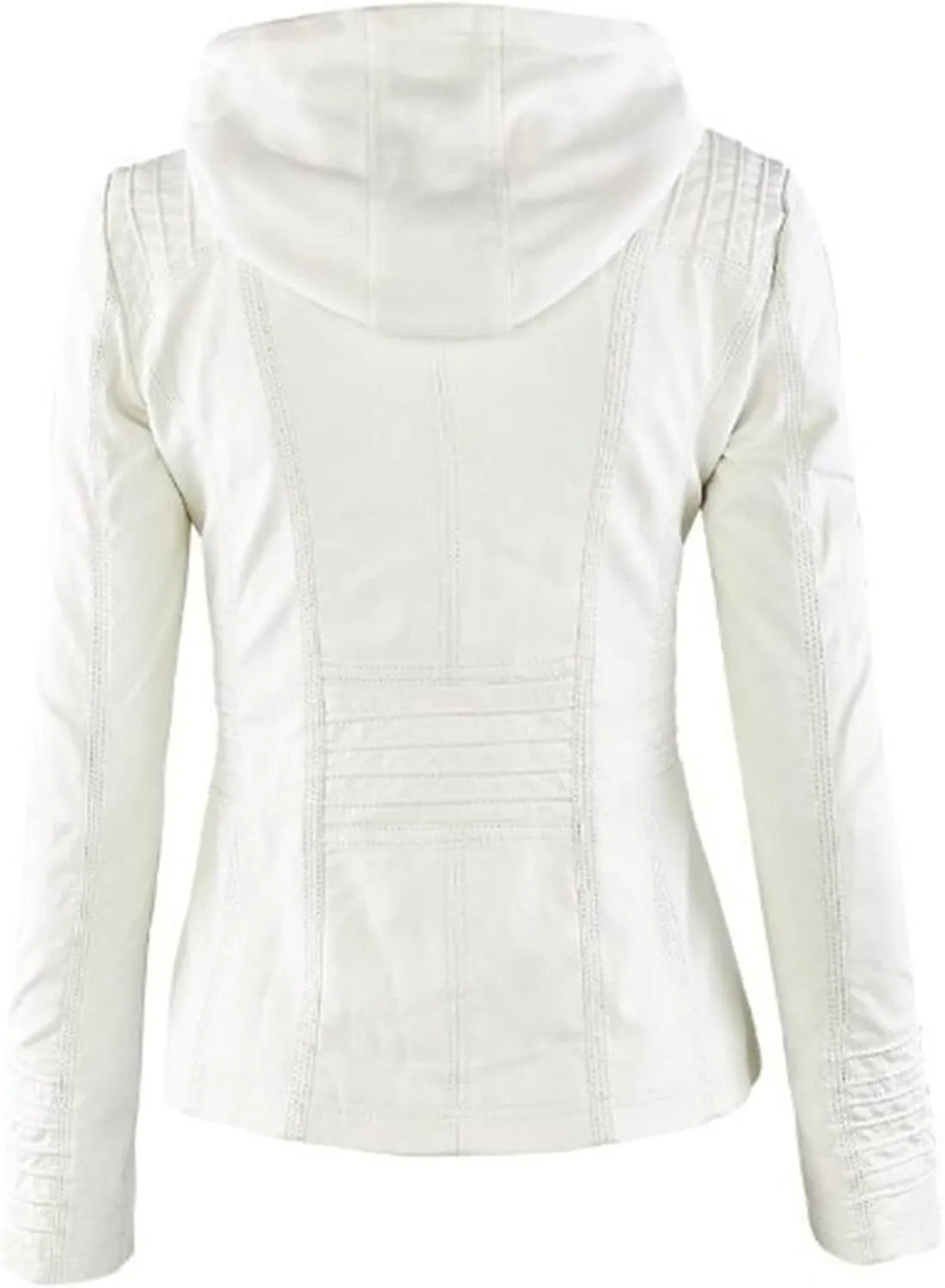 JEsilunmaMY Women's Hooded Leather Jacket Long Sleeve Zip Up Short Biker Coat with Pocket Slim Fit Motorcycle Bomber Outwear