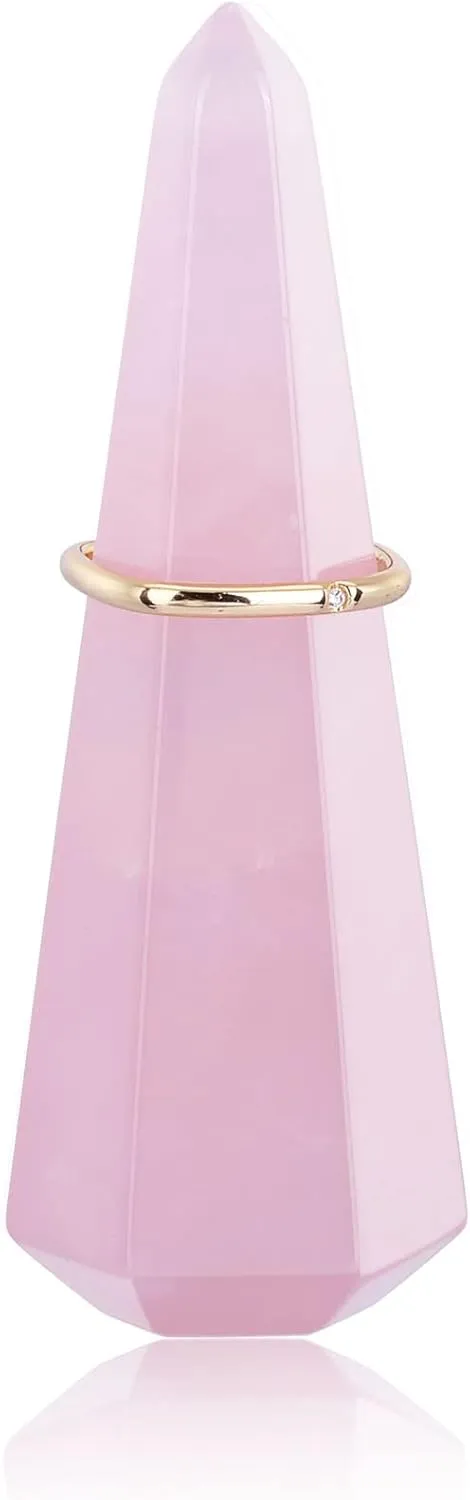 Jovivi Natural Rose Quartz Crystal Stone Jewelry Display Holder - Hexagon Prism Shaped Decorative Wedding Ring Stand