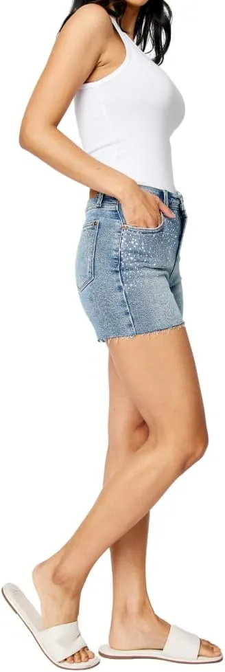 Judy Blue High Waist Rhinestone Embellishment Cut Off Shorts