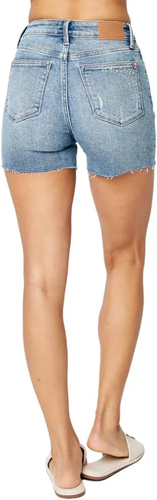 Judy Blue High Waist Rhinestone Embellishment Cut Off Shorts