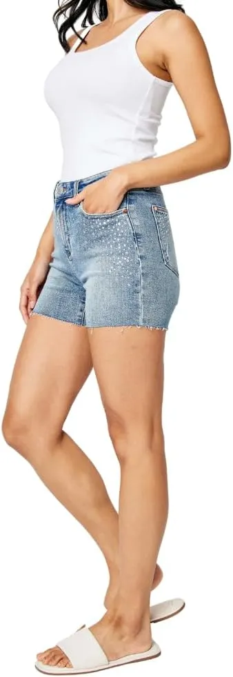 Judy Blue High Waist Rhinestone Embellishment Cut Off Shorts