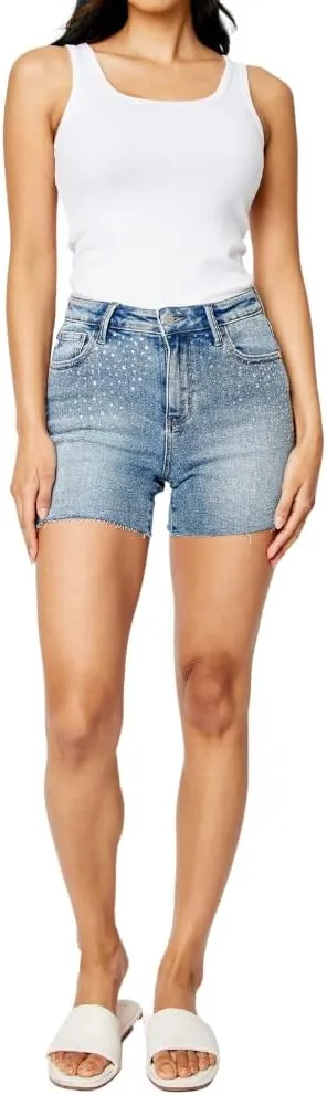 Judy Blue High Waist Rhinestone Embellishment Cut Off Shorts
