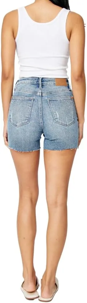 Judy Blue High Waist Rhinestone Embellishment Cut Off Shorts