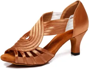 JUODVMP Ballroom Dance Rhinestone Latin Salsa Performance Heels Shoes Peep-Toe Dance Shoes,Model YCD5