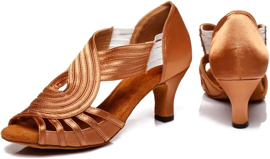 JUODVMP Ballroom Dance Rhinestone Latin Salsa Performance Heels Shoes Peep-Toe Dance Shoes,Model YCD5