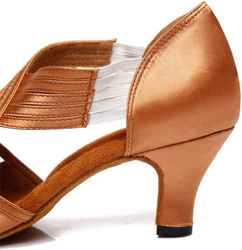 JUODVMP Ballroom Dance Rhinestone Latin Salsa Performance Heels Shoes Peep-Toe Dance Shoes,Model YCD5