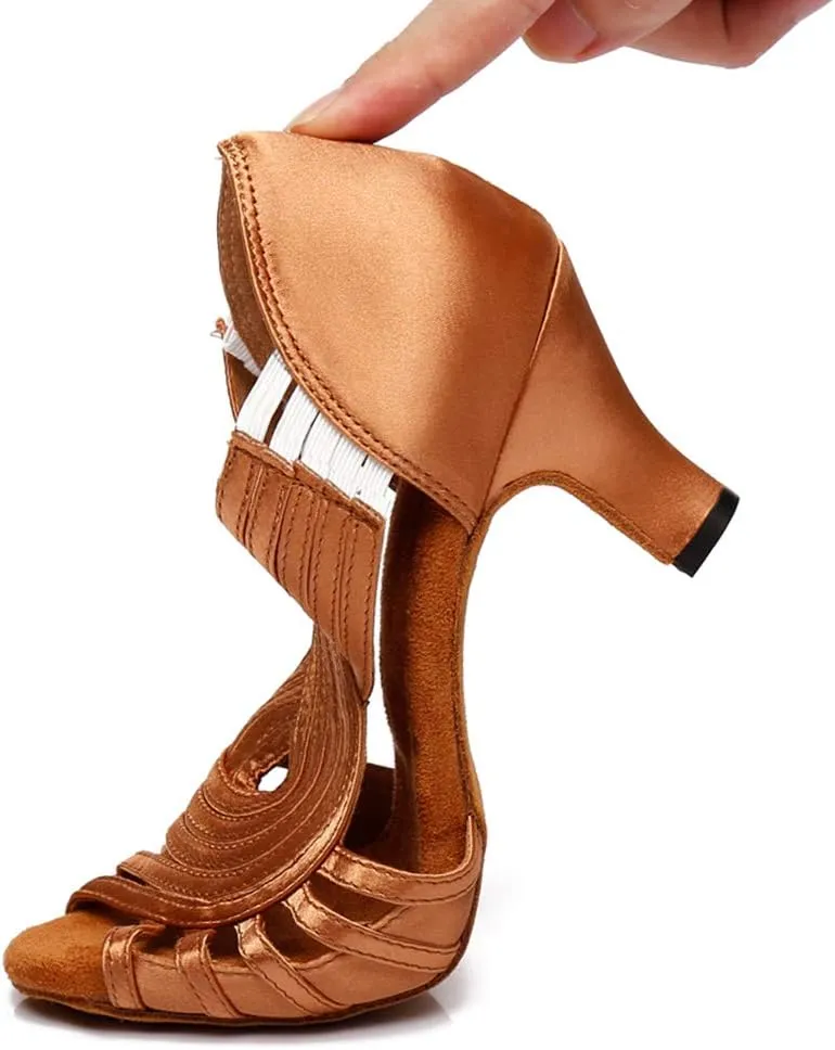 JUODVMP Ballroom Dance Rhinestone Latin Salsa Performance Heels Shoes Peep-Toe Dance Shoes,Model YCD5