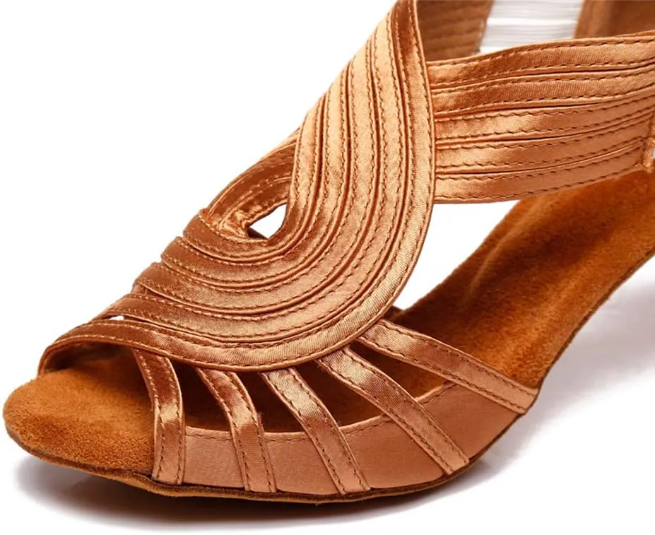 JUODVMP Ballroom Dance Rhinestone Latin Salsa Performance Heels Shoes Peep-Toe Dance Shoes,Model YCD5