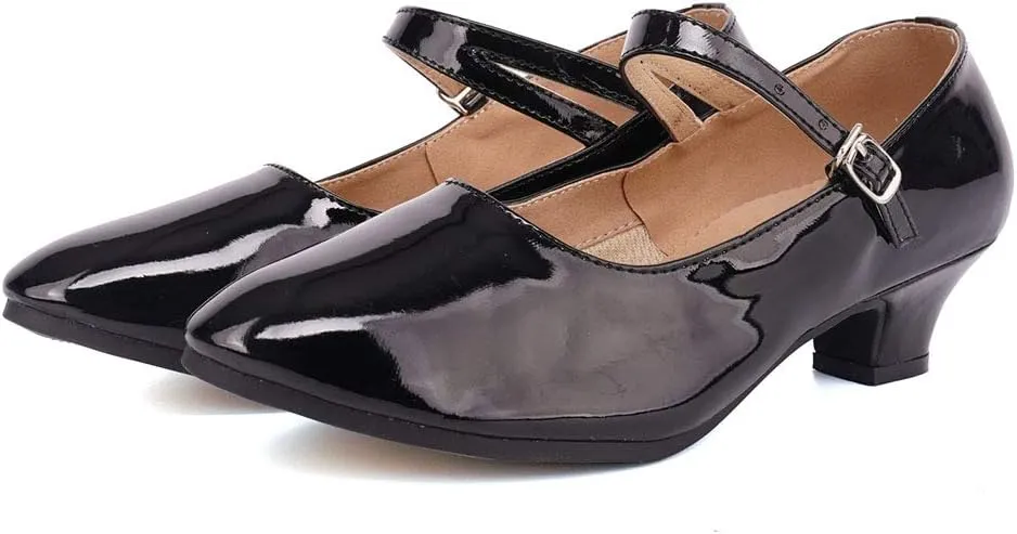 JUODVMP Women's and Girls Latin Ballroom Dance Shoes Closed Toe Character Shoes Ankle Strap Salsa Tango Practice Ballroom Party Performance Shoe,Model DY-SD