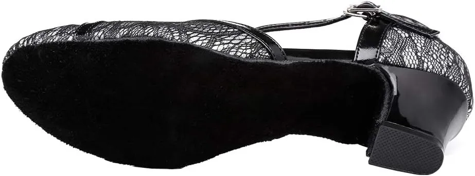 JUODVMP Women's Latin Salsa Dance Shoes Lace Split-Flex Ankle-Straps Dance Heels Model L321