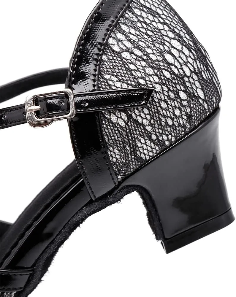 JUODVMP Women's Latin Salsa Dance Shoes Lace Split-Flex Ankle-Straps Dance Heels Model L321