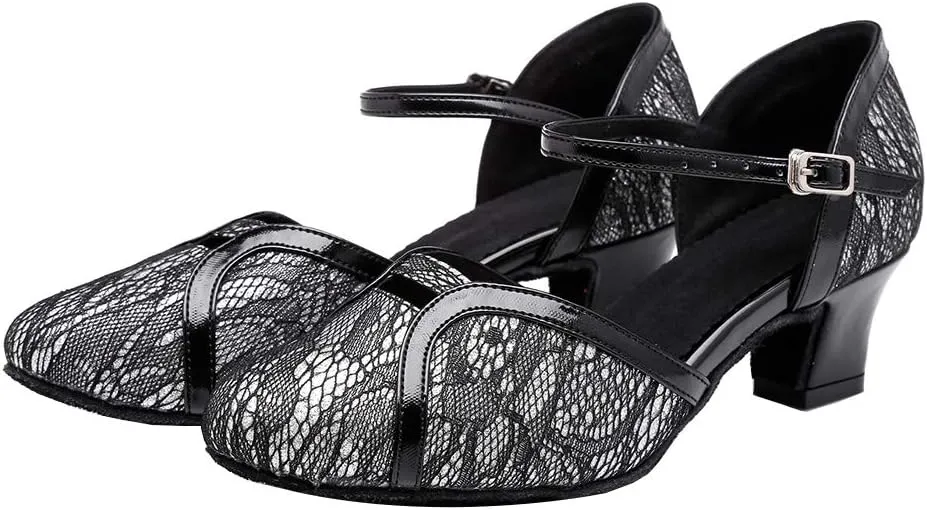 JUODVMP Women's Latin Salsa Dance Shoes Lace Split-Flex Ankle-Straps Dance Heels Model L321
