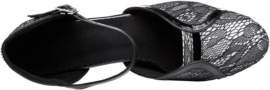 JUODVMP Women's Latin Salsa Dance Shoes Lace Split-Flex Ankle-Straps Dance Heels Model L321