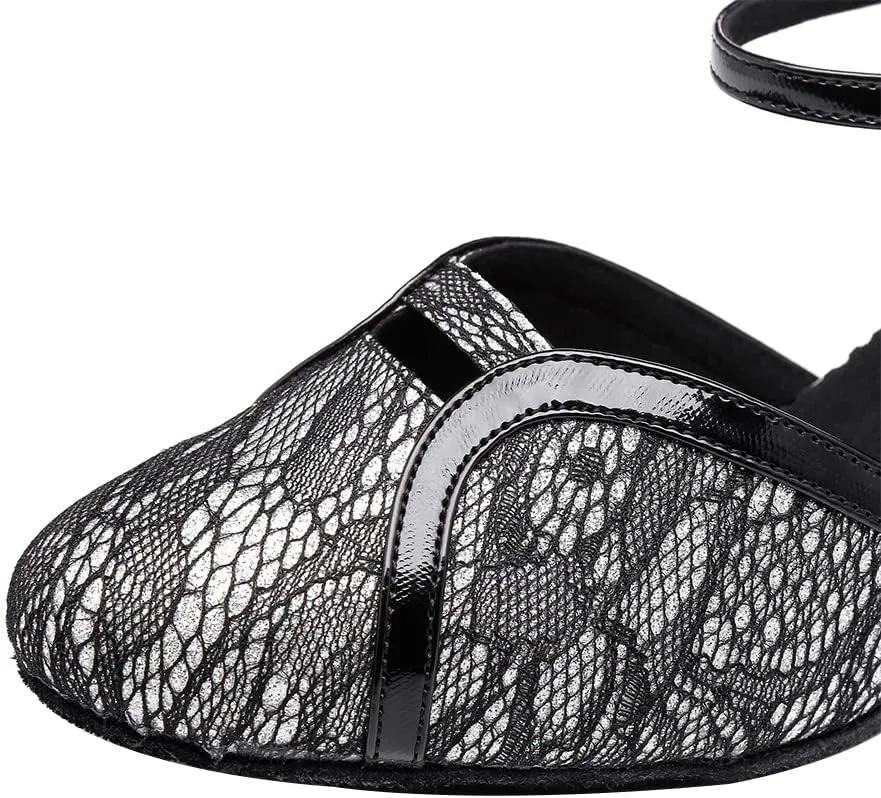 JUODVMP Women's Latin Salsa Dance Shoes Lace Split-Flex Ankle-Straps Dance Heels Model L321