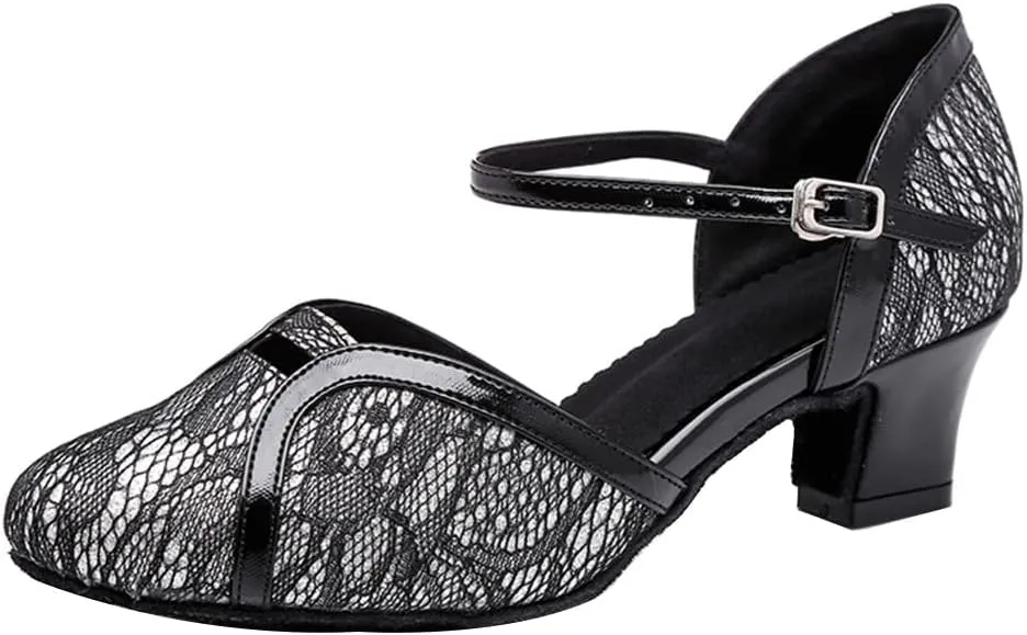 JUODVMP Women's Latin Salsa Dance Shoes Lace Split-Flex Ankle-Straps Dance Heels Model L321