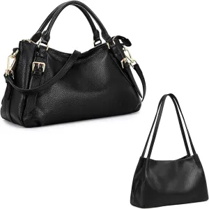 Kattee Leather Handbag & Satchel Set for Women(Black)  Soft Genuine Leather Hobo and Top Handle Crossbody Bags for Everyday Style