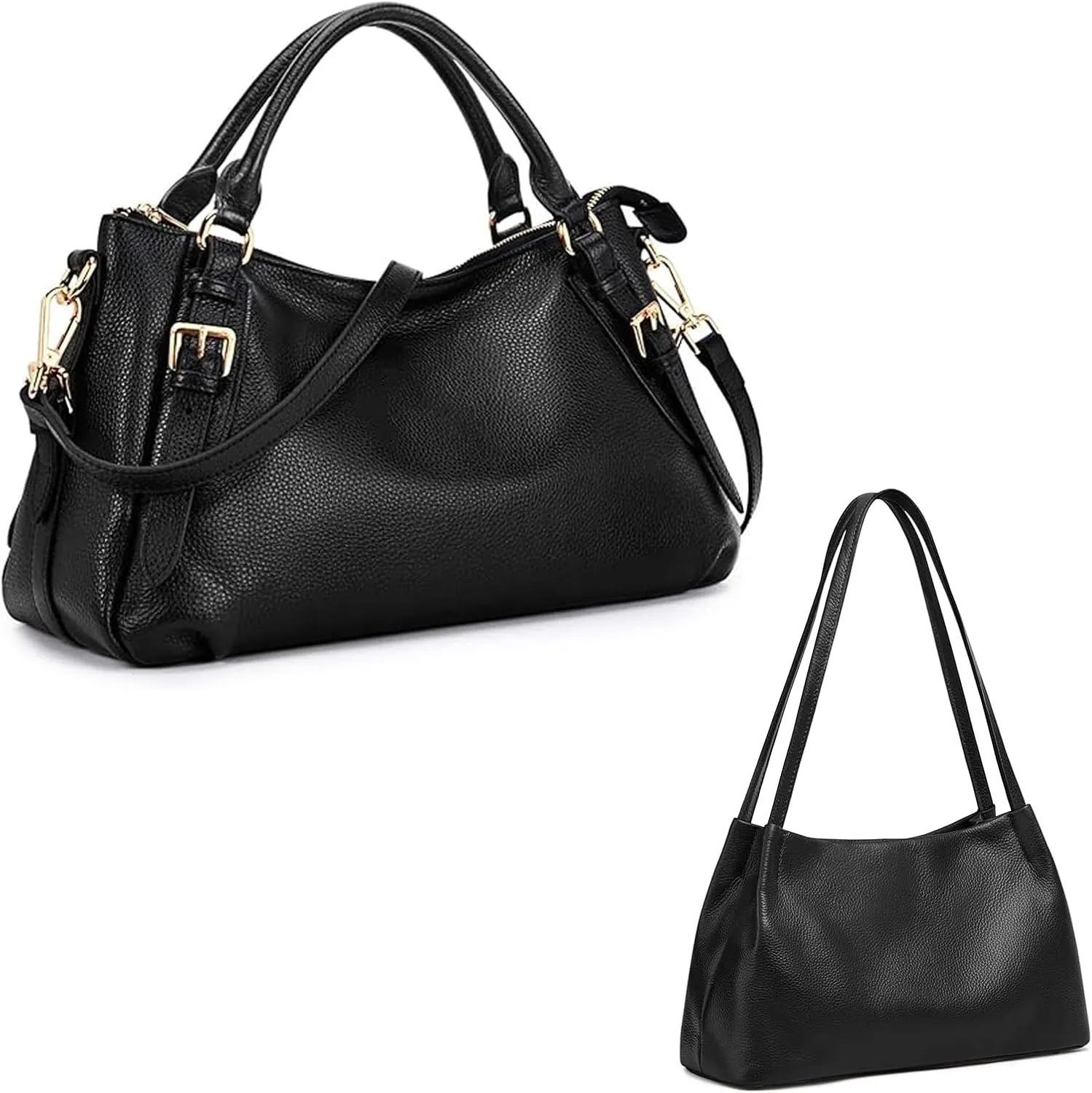 Kattee Leather Handbag & Satchel Set for Women(Black)  Soft Genuine Leather Hobo and Top Handle Crossbody Bags for Everyday Style