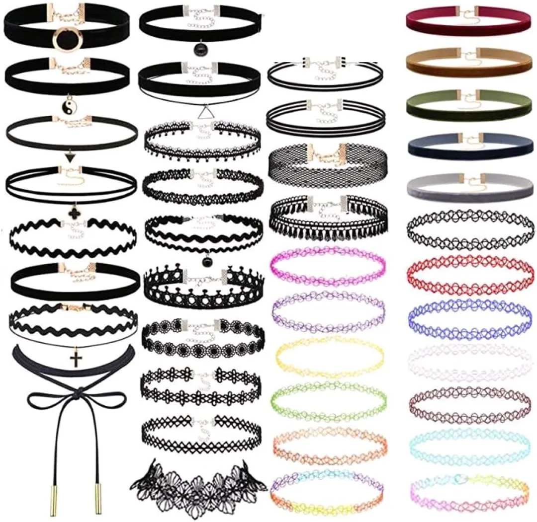 Lace Choker Classic Colorful Gothic Collar Choker Necklace Set with Pendant 40PCS Choker Necklaces Set