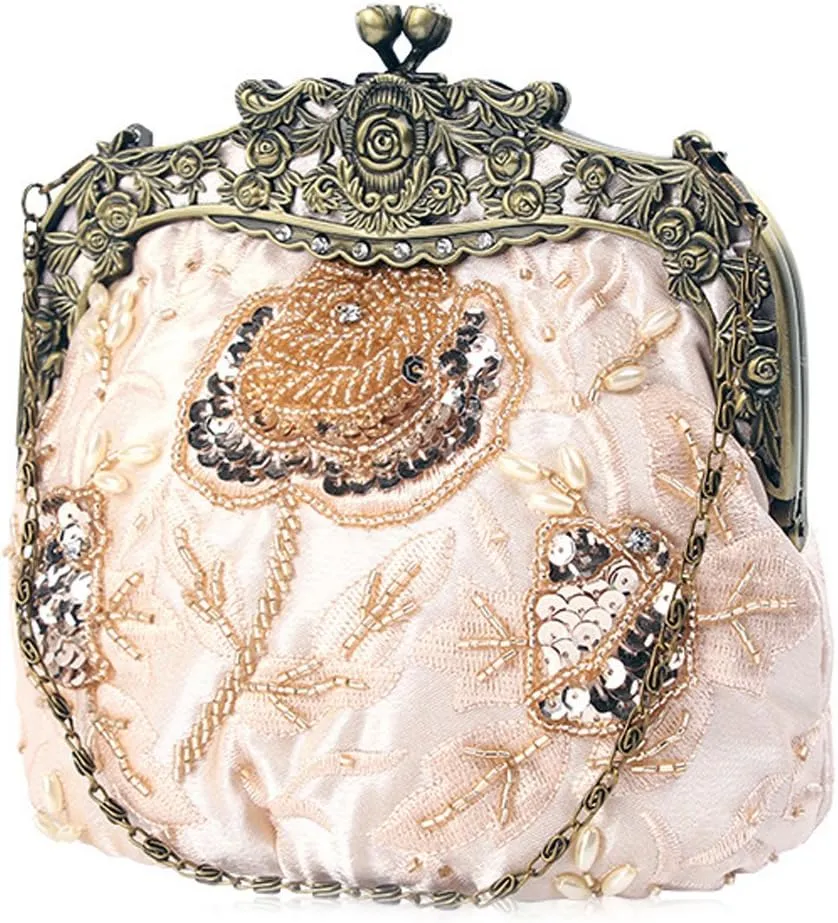 Ladies and Womens Vintage Sequins Handbag Handmade Beaded Evening Clutches Prom wedding Party